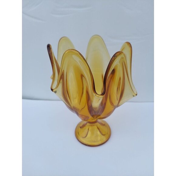 Viking Honey Amber Handkerchief 6 Point Footed Swung Vase VGC - Picture 2 of 4